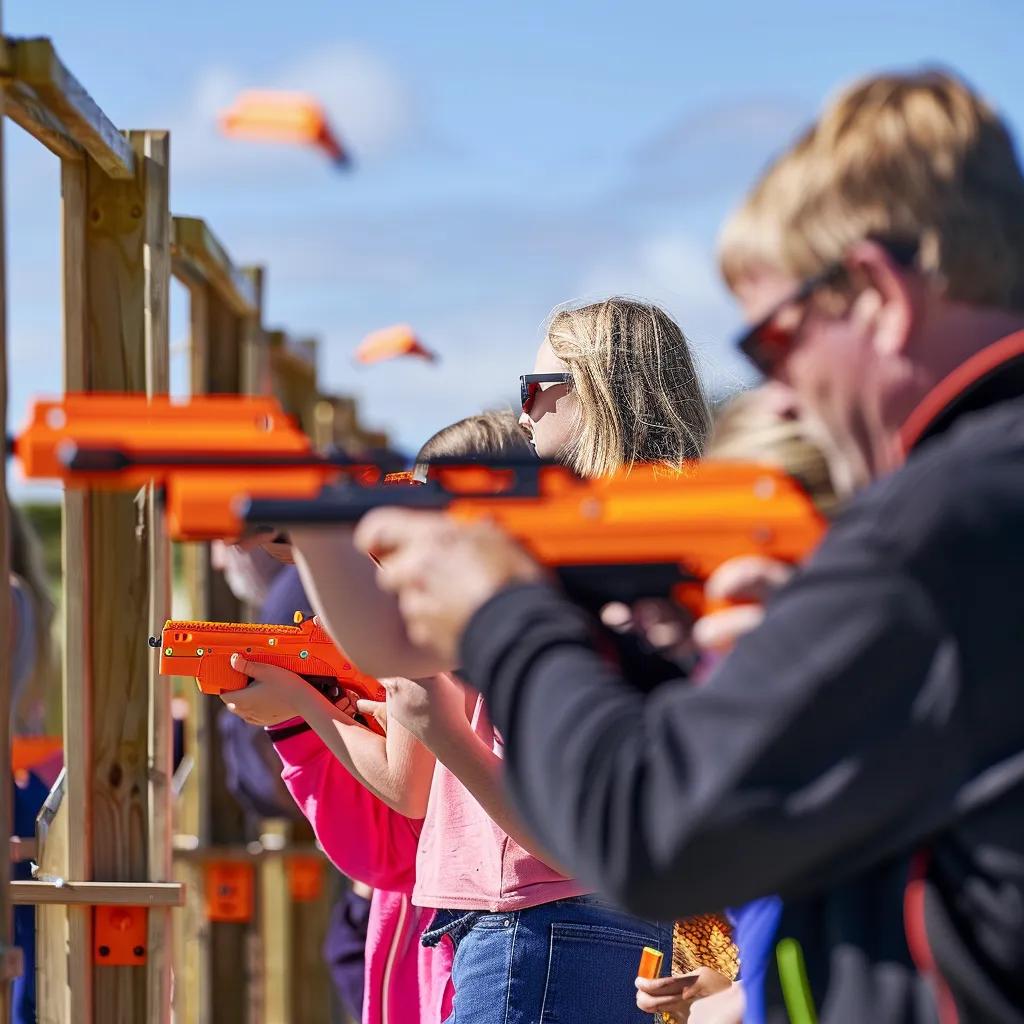 Participants engaged in laser clay shooting, emphasizing focus and teamwork