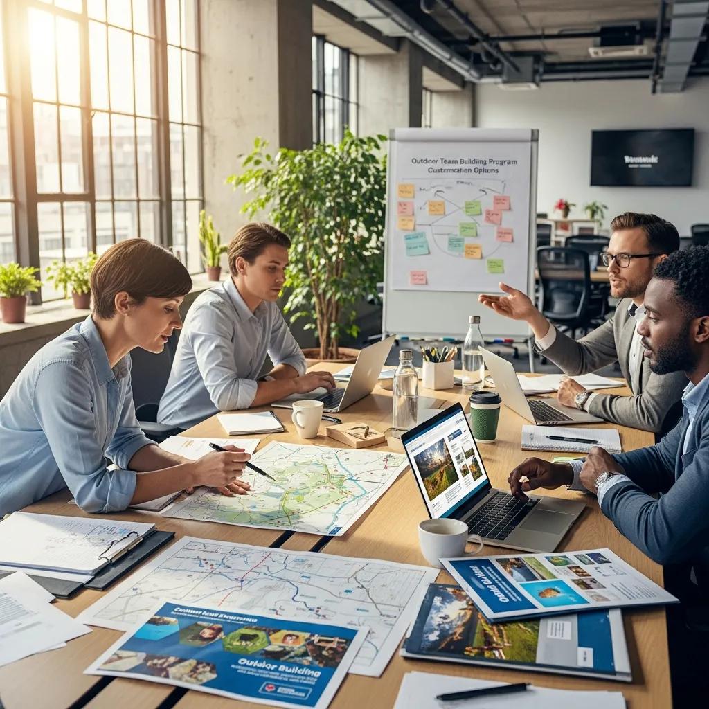 Corporate planners customizing outdoor team building programs for effective outcomes