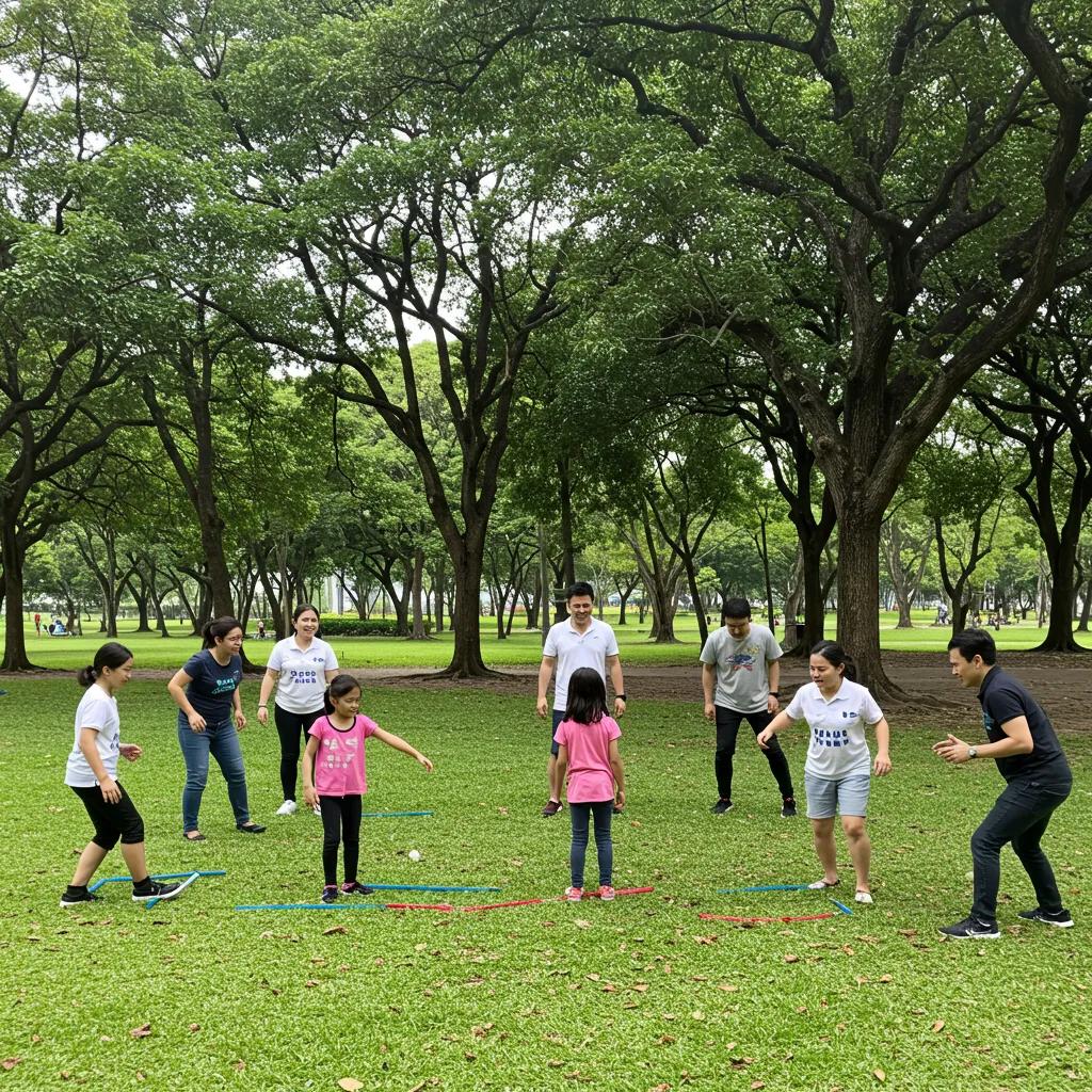 Families participating in outdoor adventure team building activities in Singapore