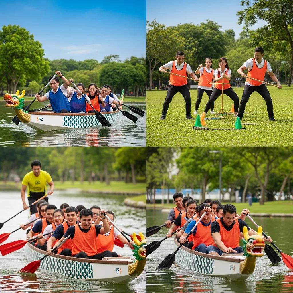 Group of employees participating in outdoor team building activities in Singapore