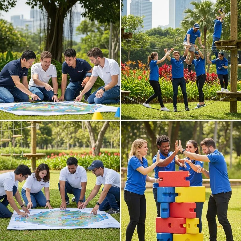 Outdoor team building activities in Singapore promoting collaboration and teamwork
