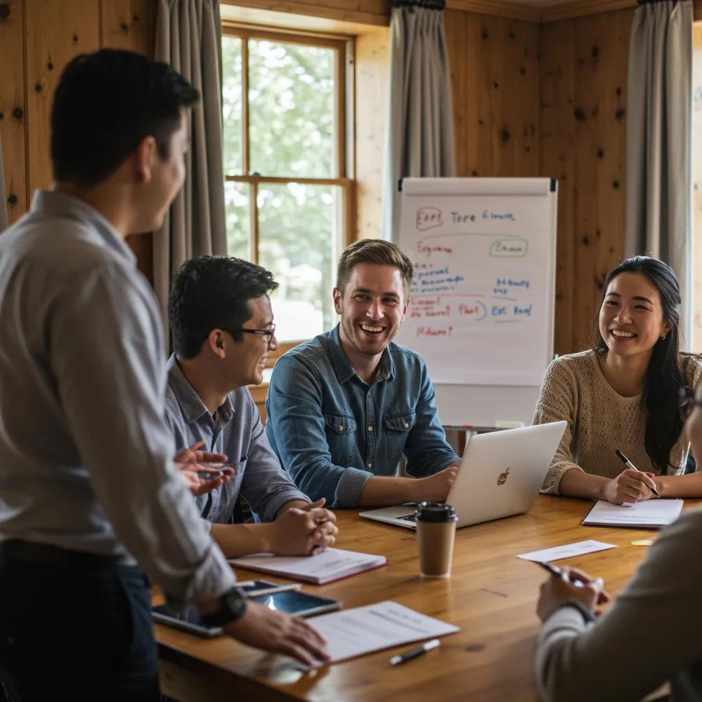 Team members engaging in a supportive meeting, illustrating psychological safety in communication