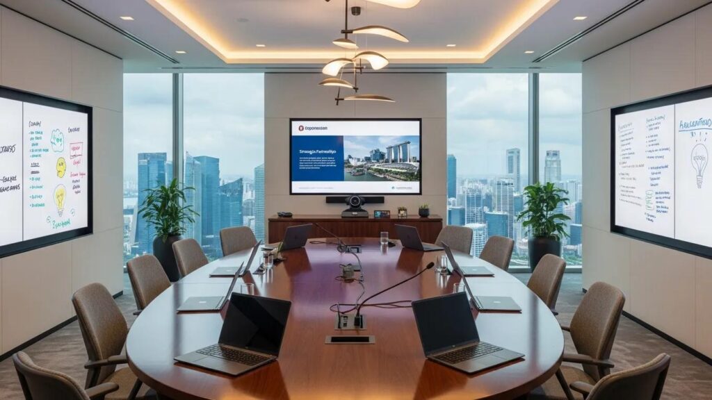 Modern corporate retreat venue in Singapore with a collaborative atmosphere and professional setup