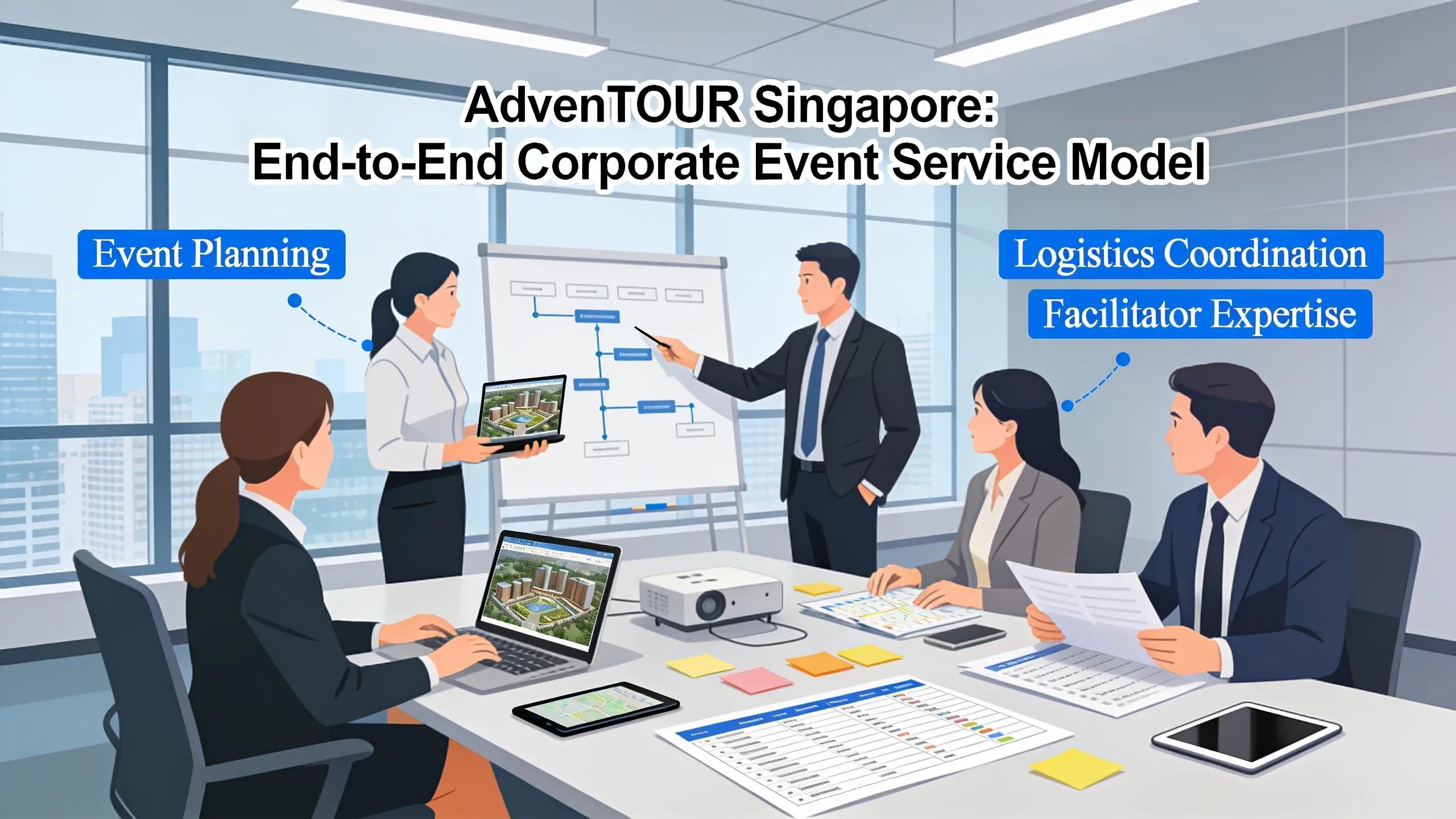 Team of experts at Adventour Singapore planning a successful corporate event illustrating their comprehensive end-to-end service model