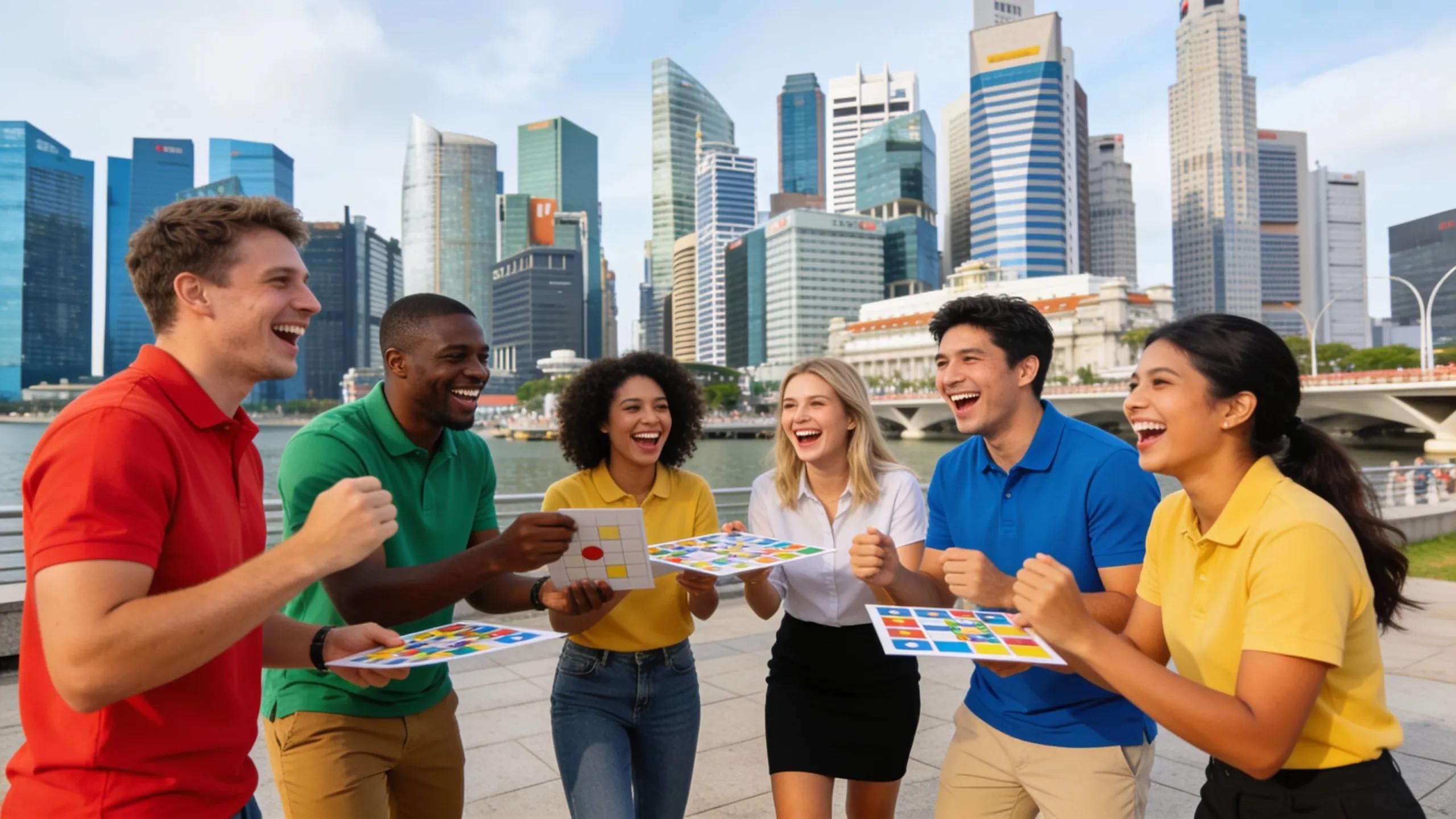 Corporate team engaging in outdoor team building activities in Singapore