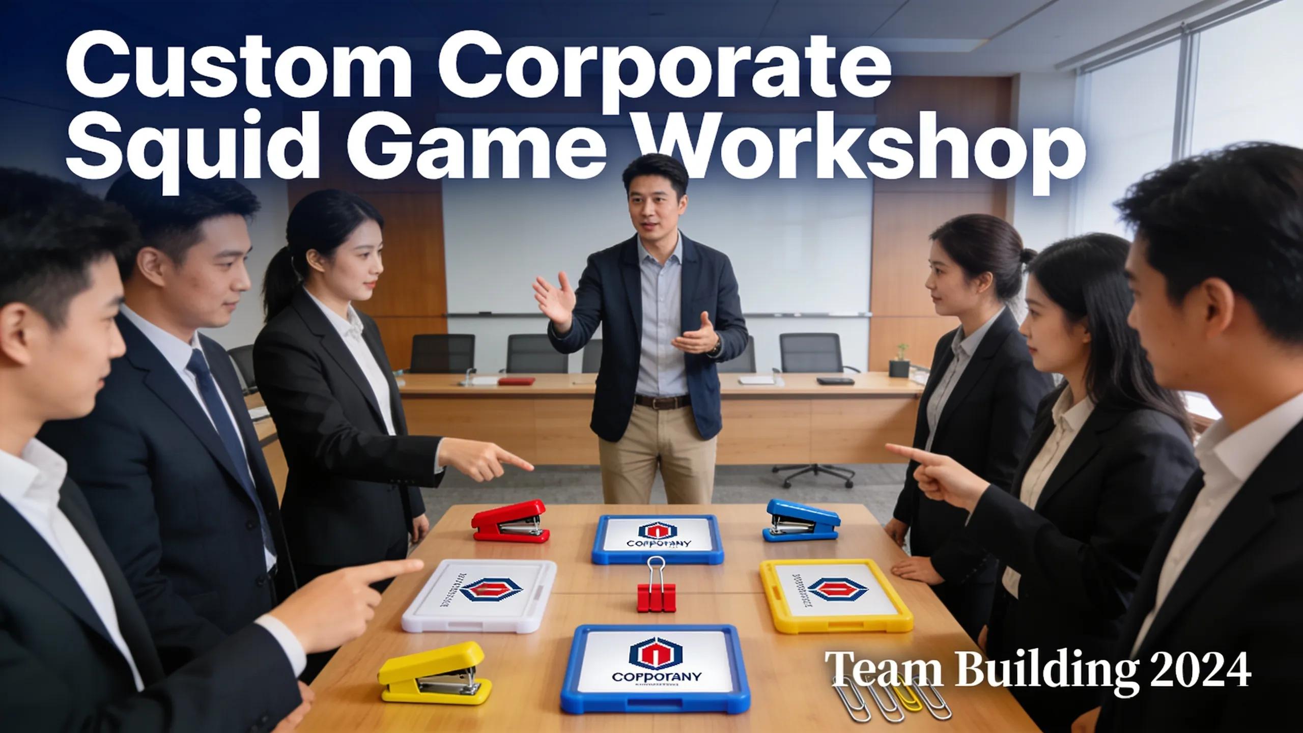 Facilitator guiding a corporate team through a customized Squid Game challenge, showcasing tailored experiences