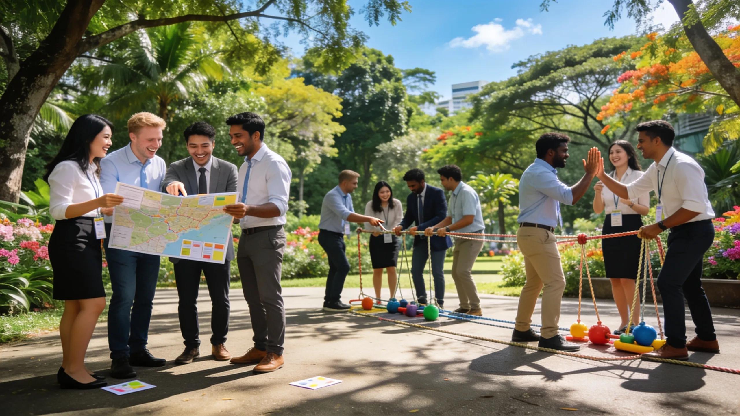 Corporate team-building activities in Singapore showcasing collaboration and engagement.
