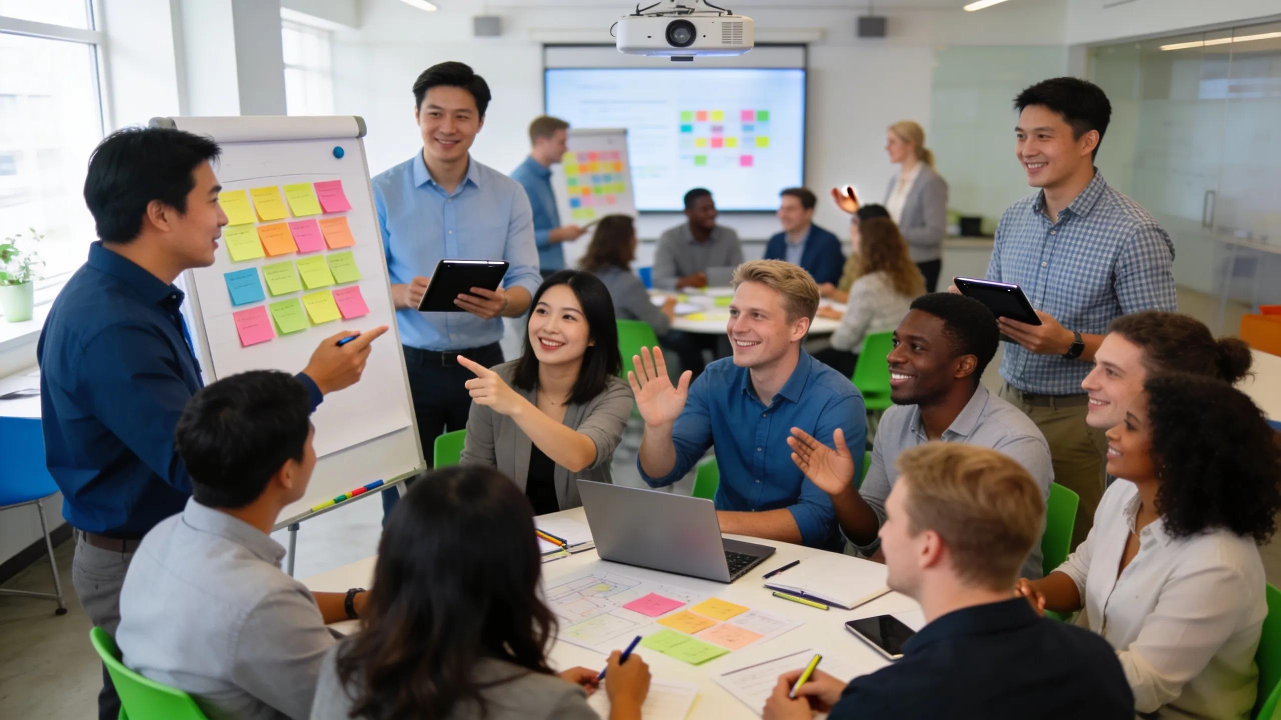 Group of employees engaging in an indoor corporate training workshop in Singapore