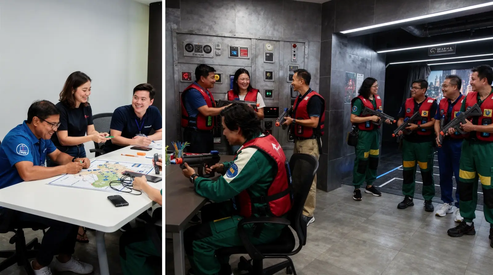 Learning and development workshops, escape room challenges, and laser tag sessions build leadership, communication